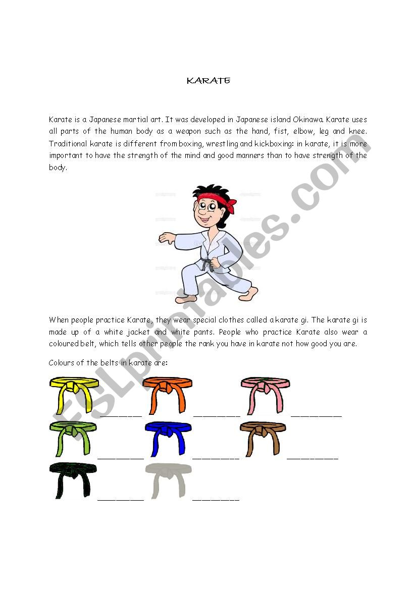 KARATE worksheet