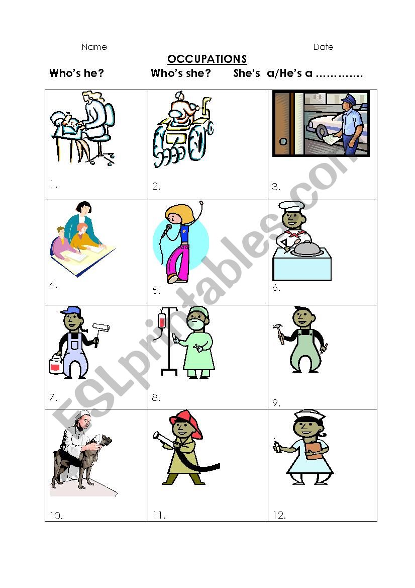 Occupations worksheet