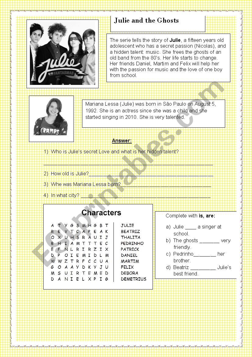 Julie and the ghosts worksheet