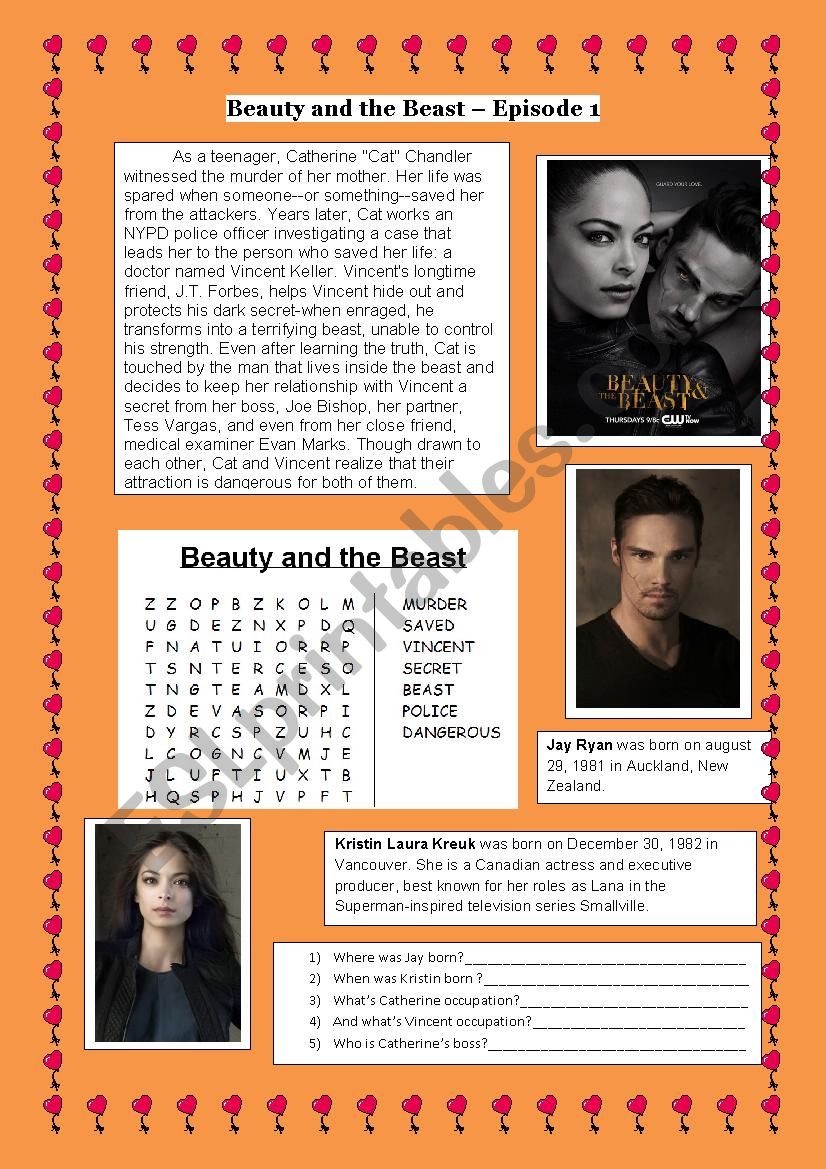 Beauty and the Beast series worksheet
