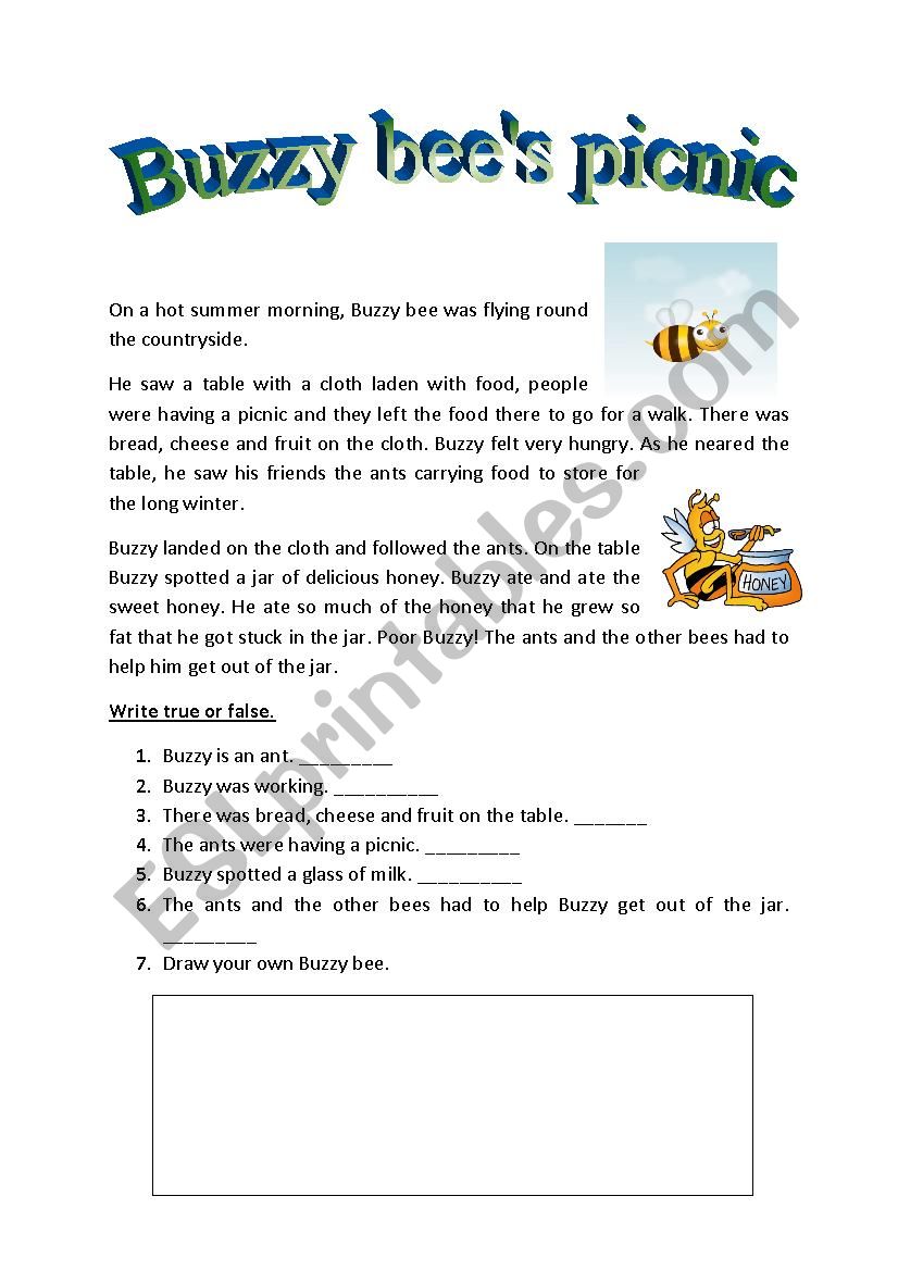 Buzzy bees picnic worksheet