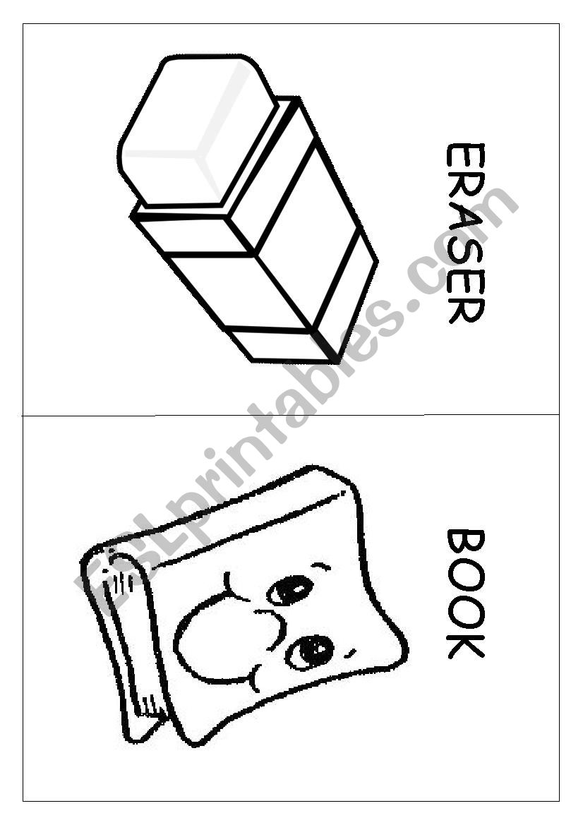 School objects cards worksheet