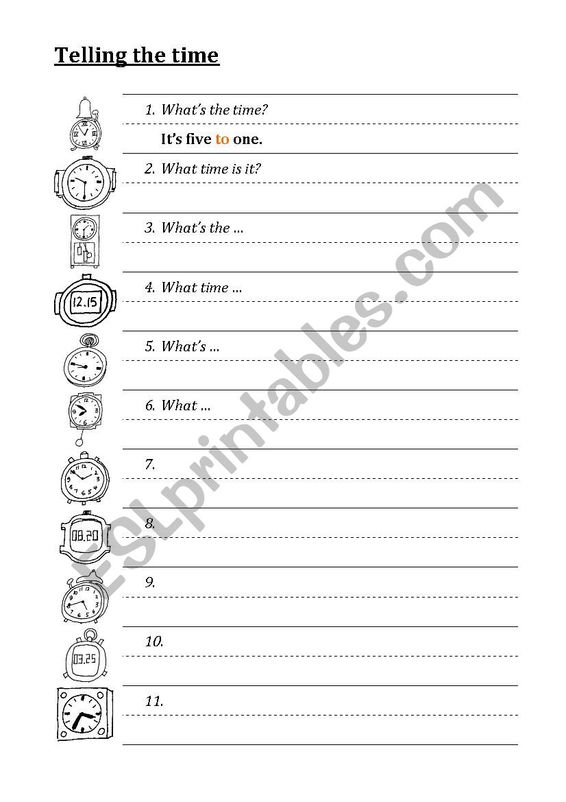 Telling the time worksheet