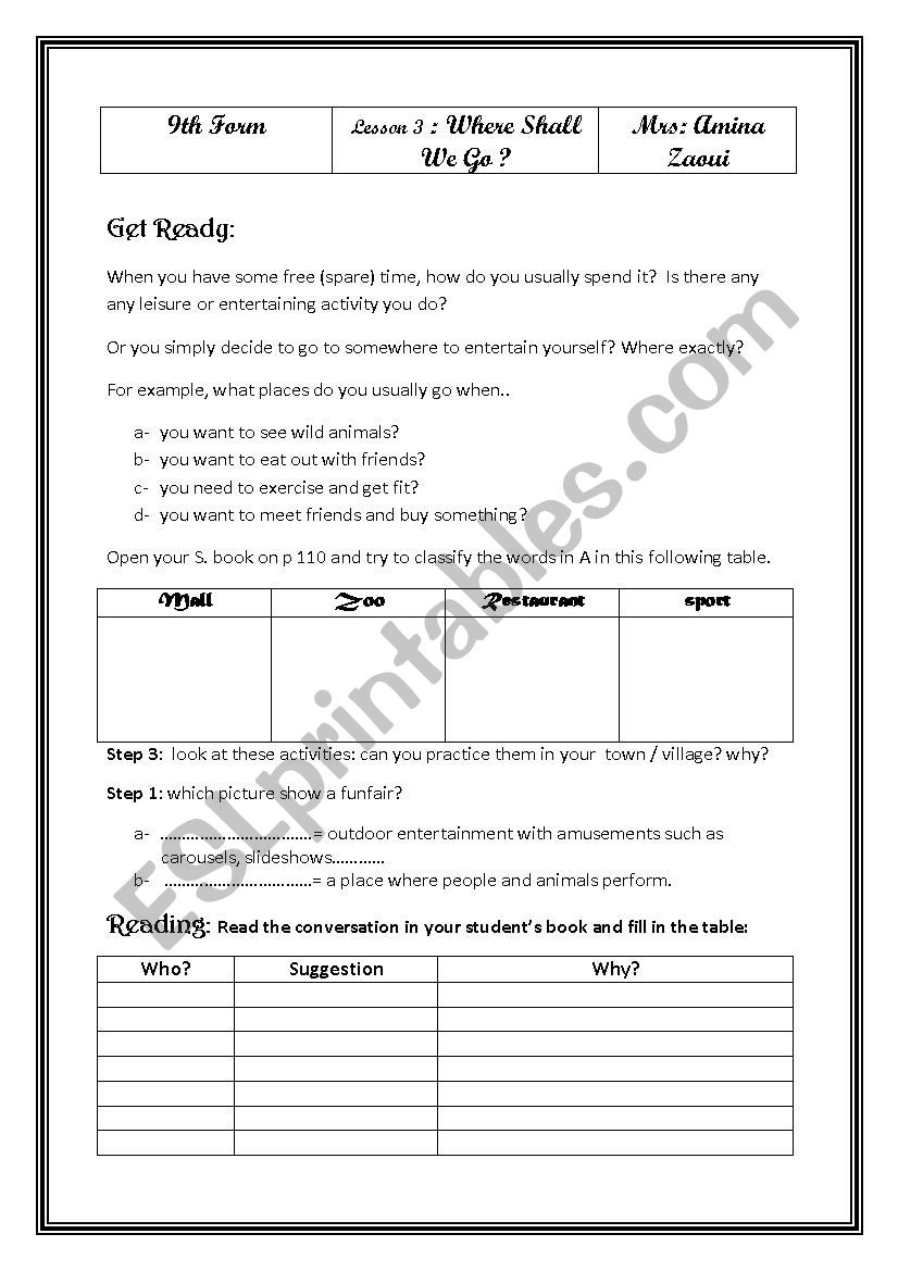 where shall we go worksheet