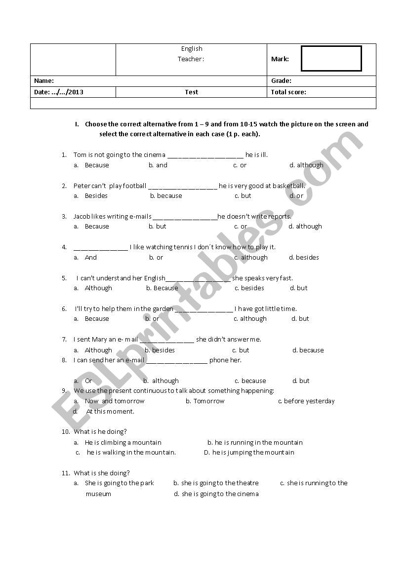 test worksheet