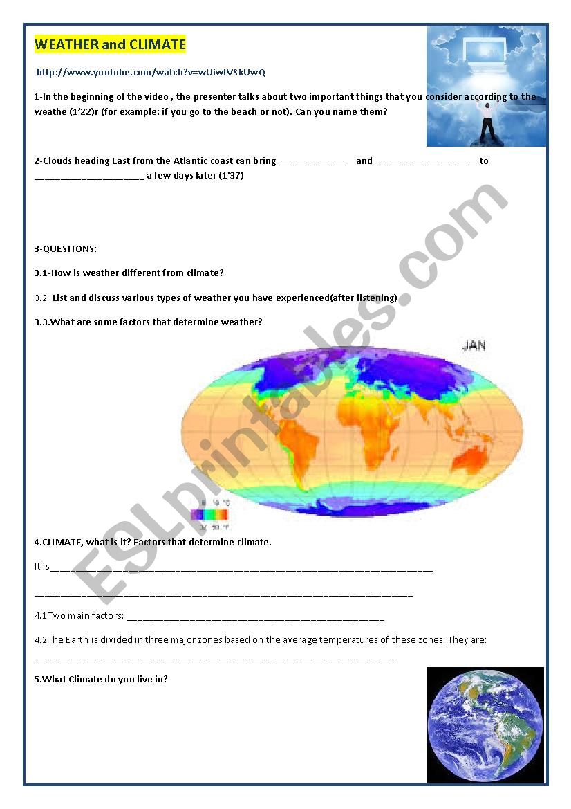 Weather and climate worksheet