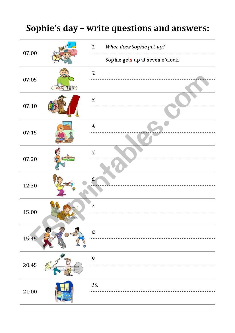 Sophies day worksheet