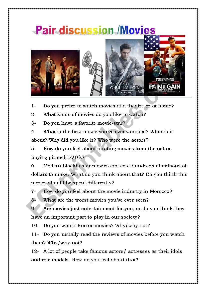 movies discussion worksheet