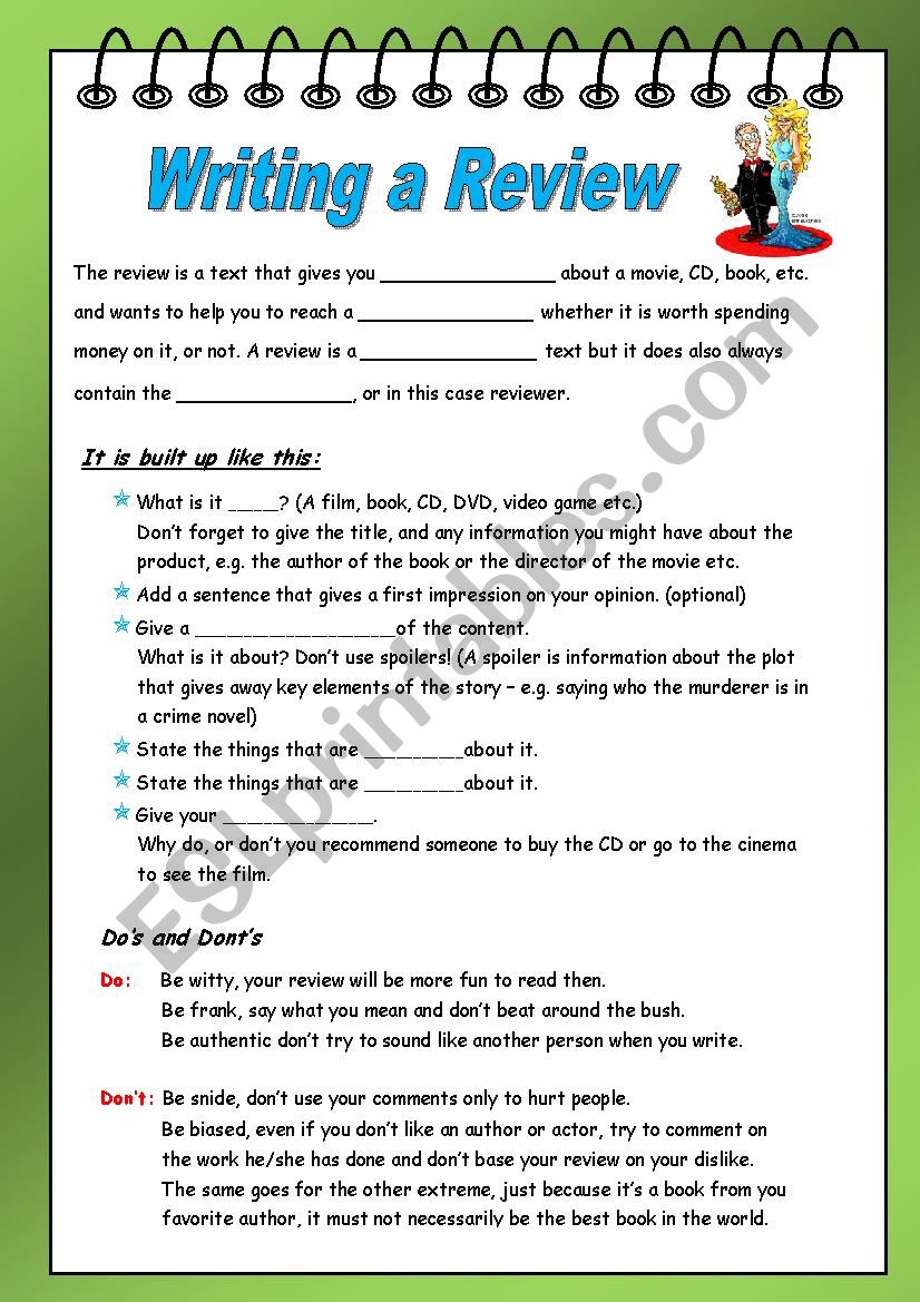 Writing a Review worksheet