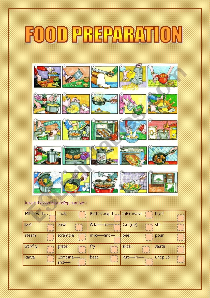 food preparation worksheet