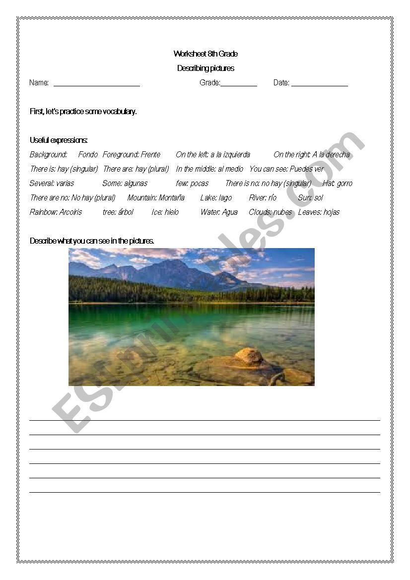 Describing pictures worksheet