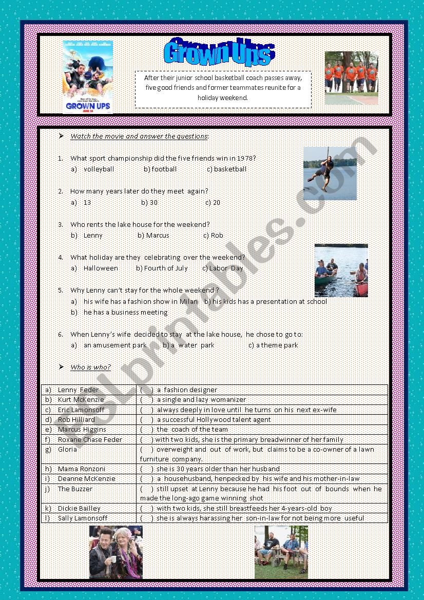 Grown Ups - comedy movie worksheet + key