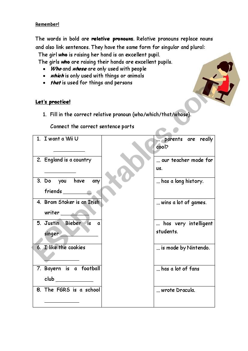 Revision relative pronouns worksheet