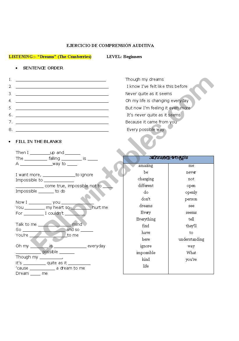 listening worksheet