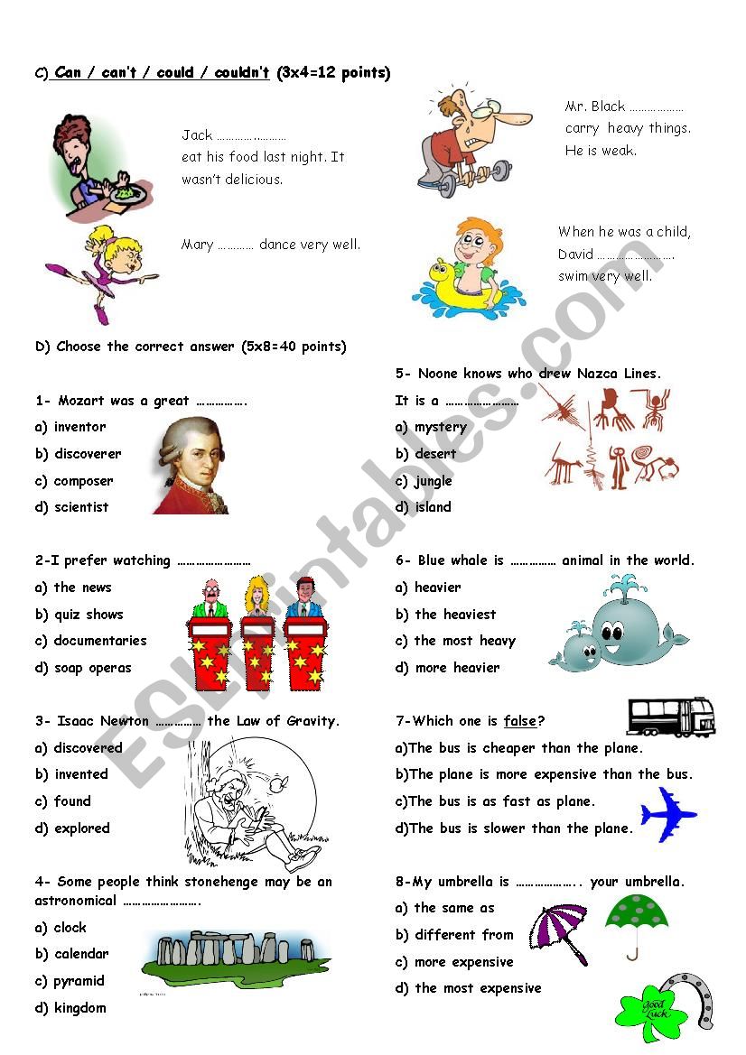 exam for 7th graders (2) worksheet