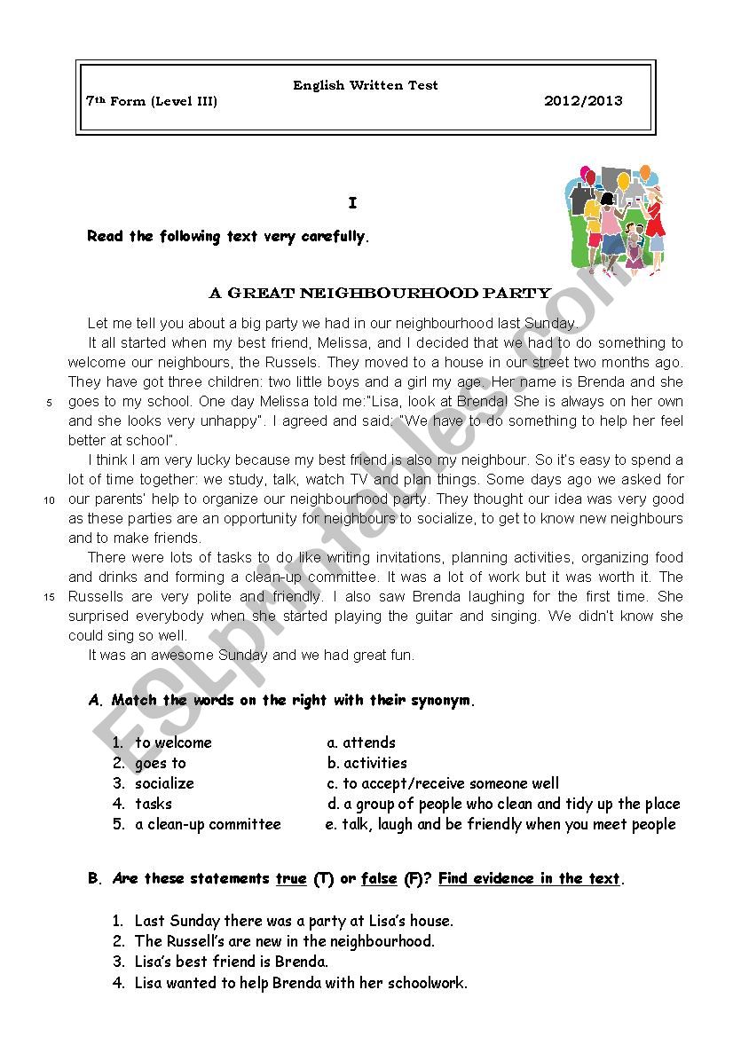 Friends/Neighbours worksheet