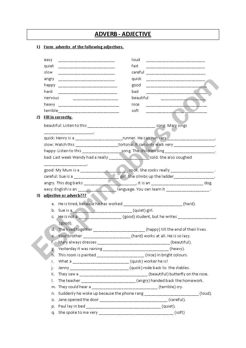 adverb - adjective worksheet