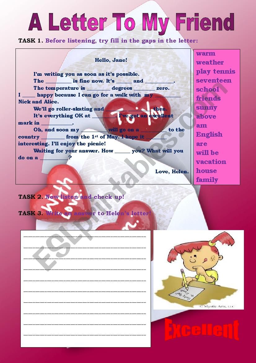 A Letter To A Friend worksheet