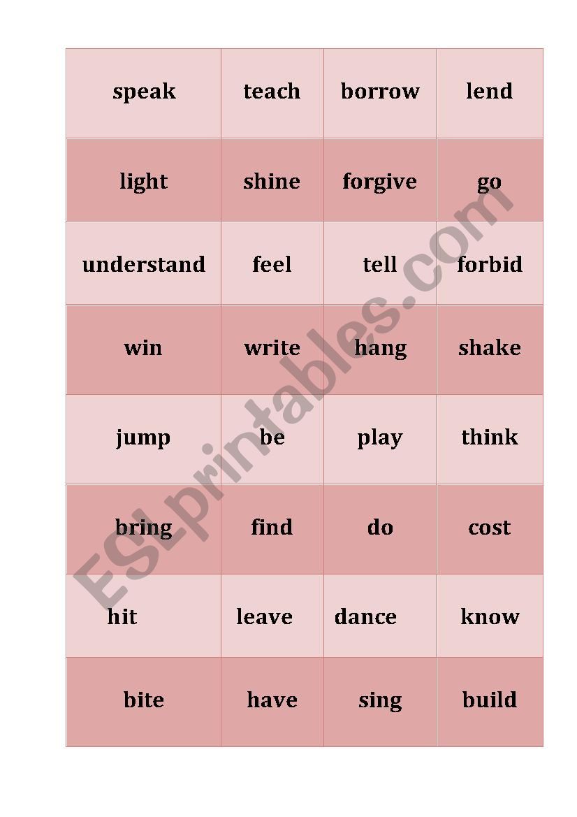 Bingo: Regular and Irregular verbs