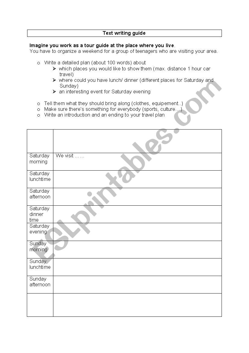 Text writing guide worksheet