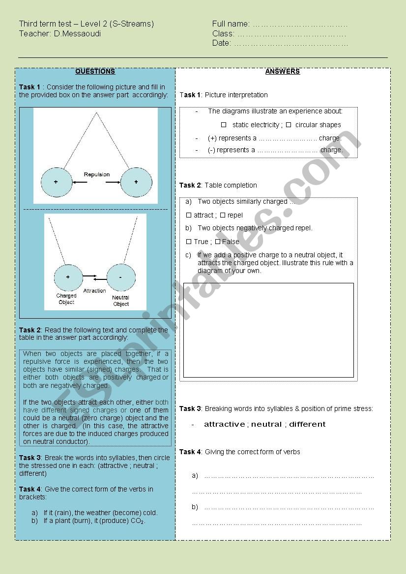 Third Term Test  - Grade 2 (scientific streams)