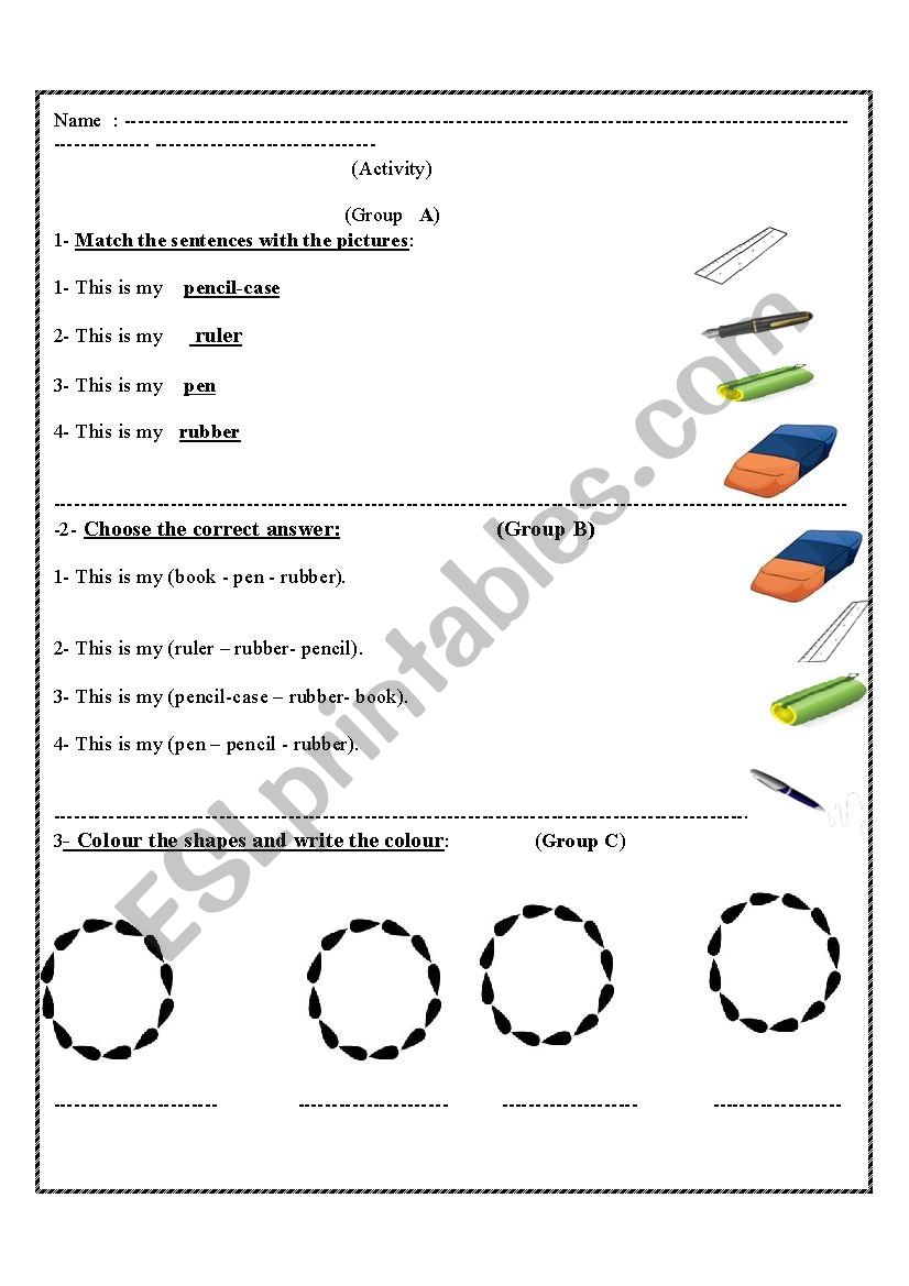 things in class worksheet