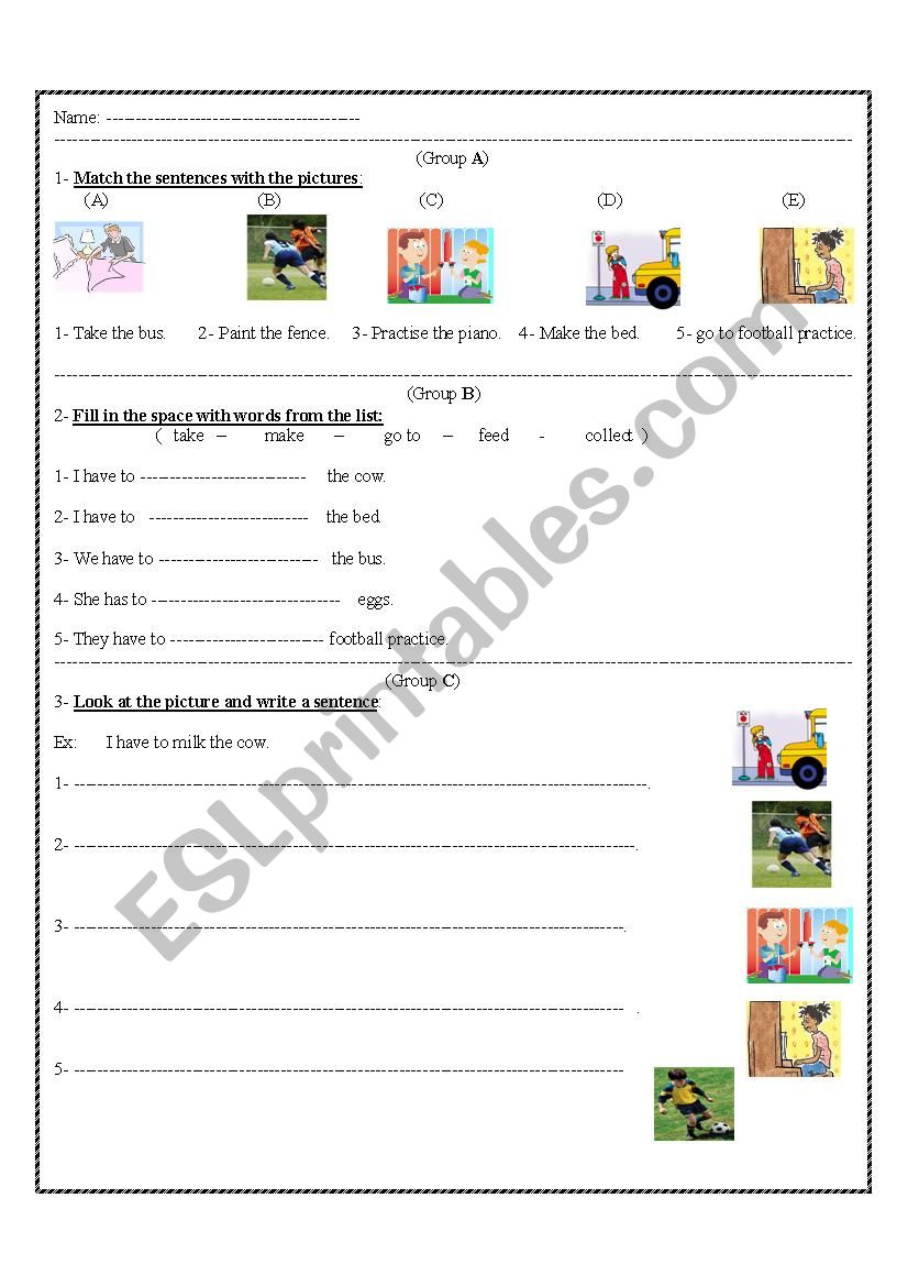 daily activities worksheet