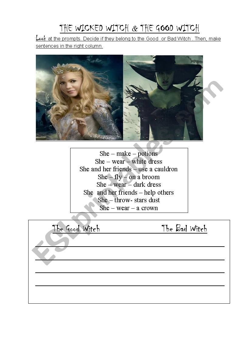 The good and Bad Witches worksheet