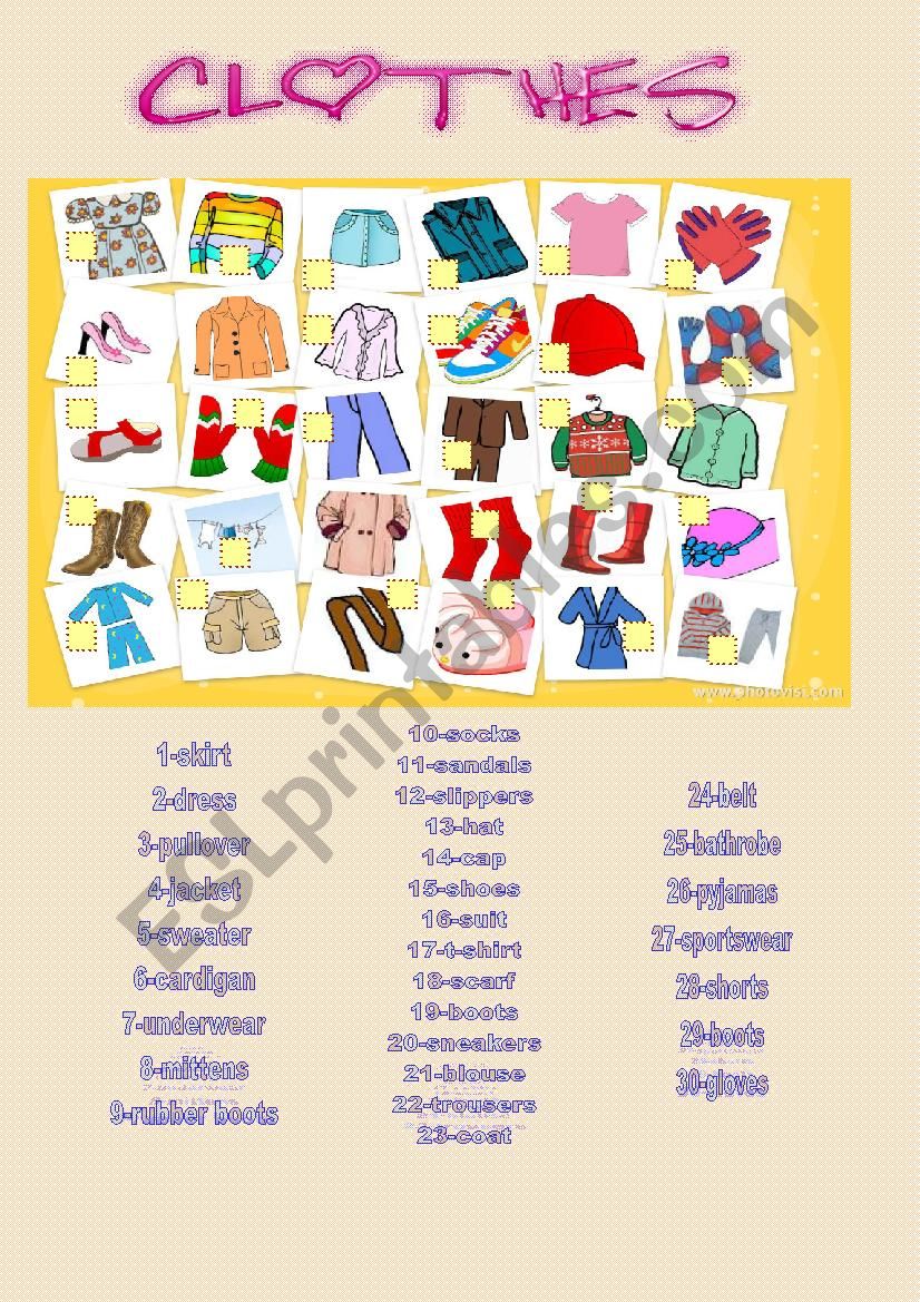 clothes worksheet