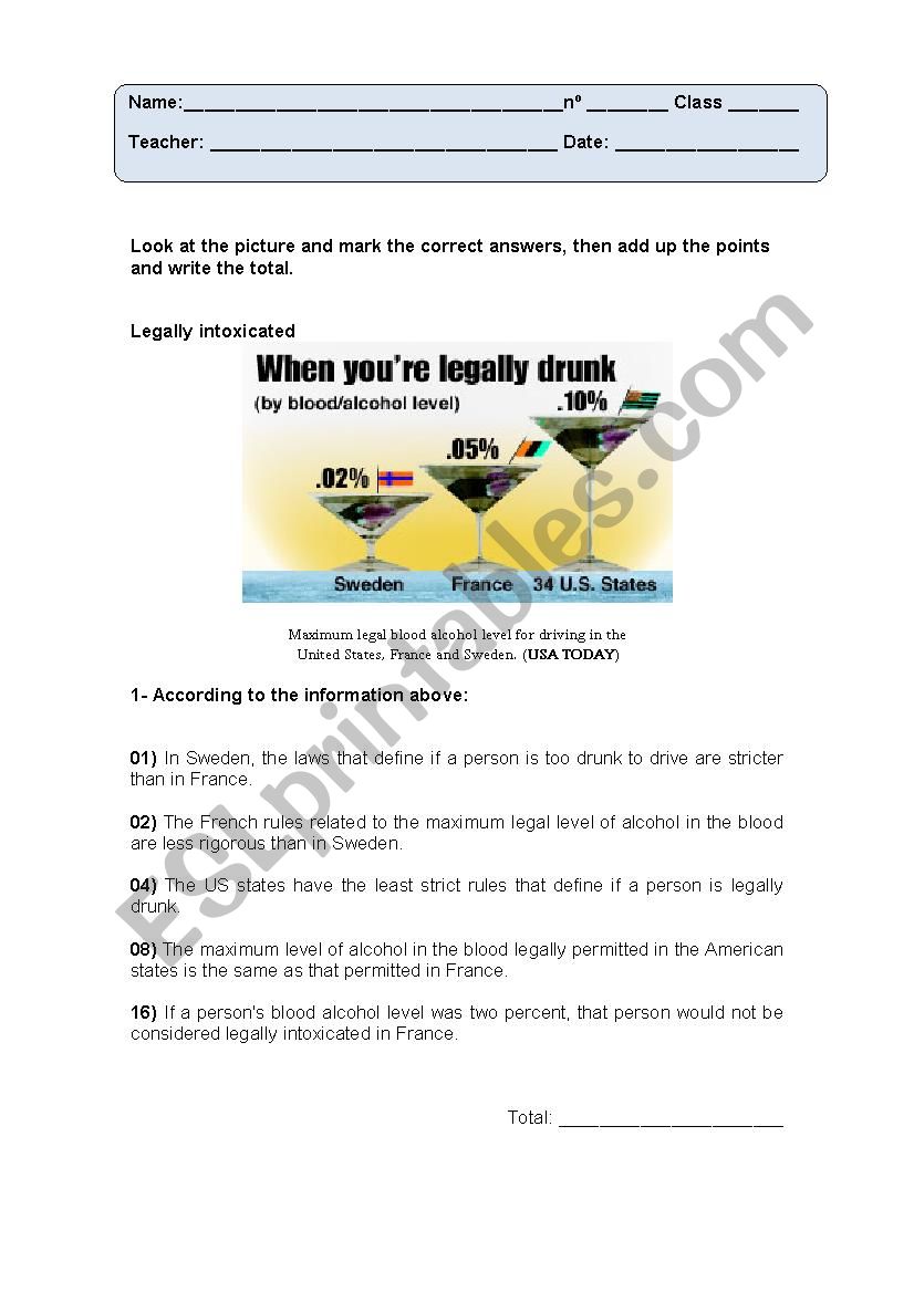 Text: Legally intoxicated worksheet
