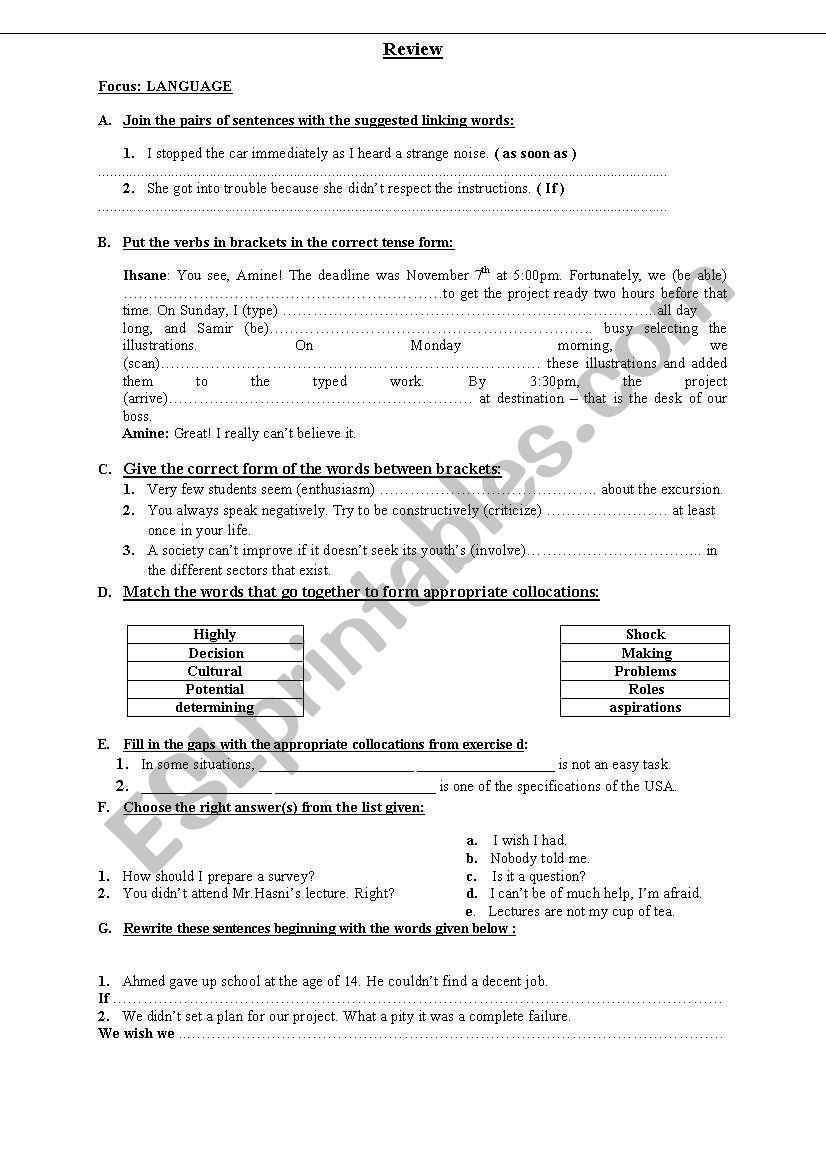 Review Exercises worksheet