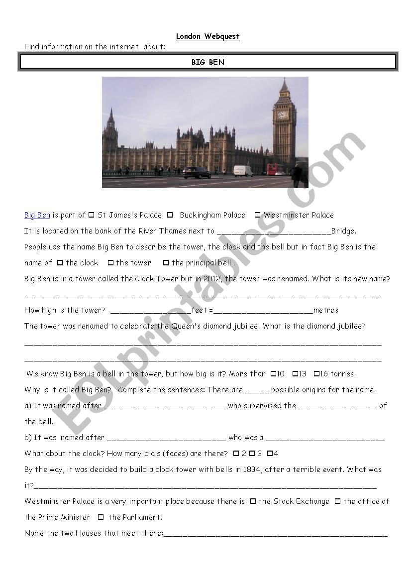 BIG BEN worksheet