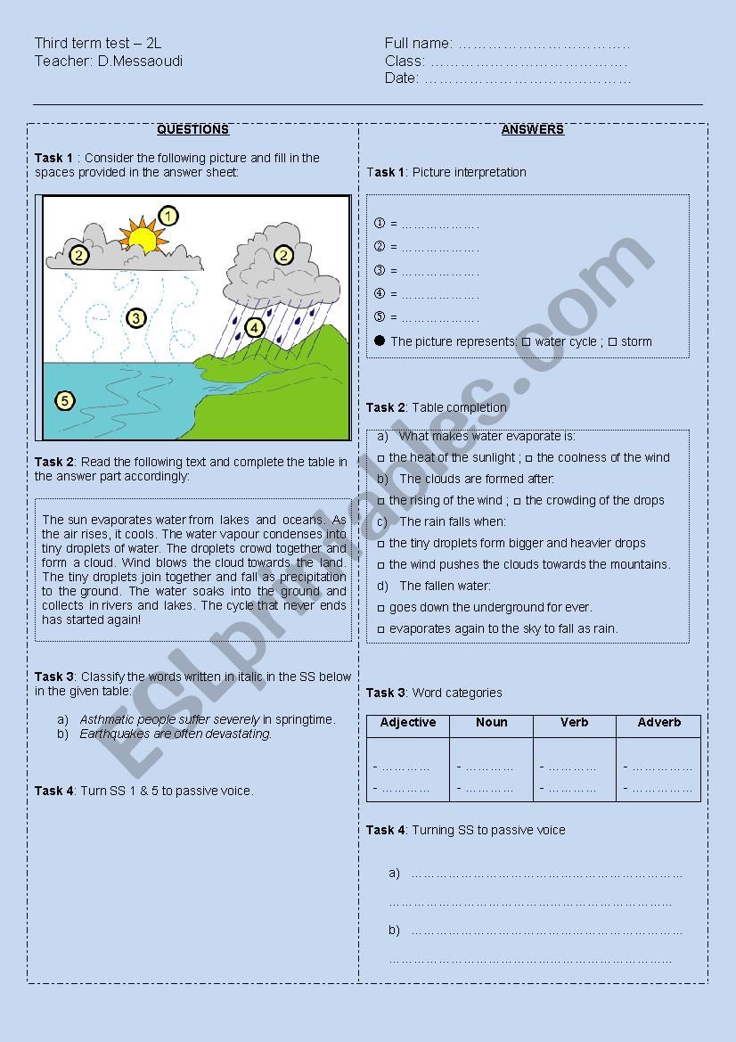 Third Term Test  - Grade 2 (Literary streams)