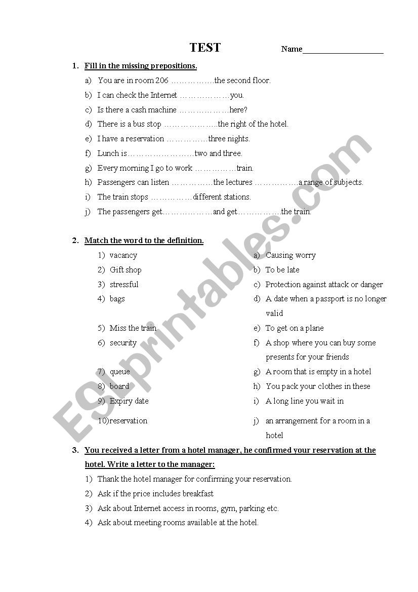 Test on business vocabulary worksheet
