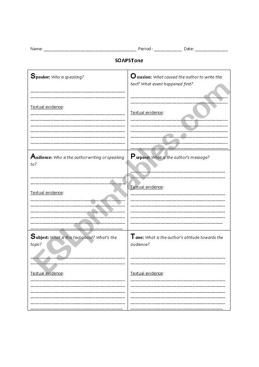 SOAPStone Graphic Organizer worksheet