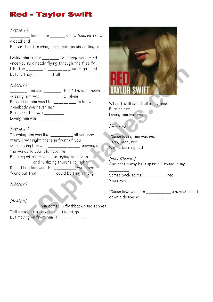 Taylor Swift - Red ESL worksheet dingjai