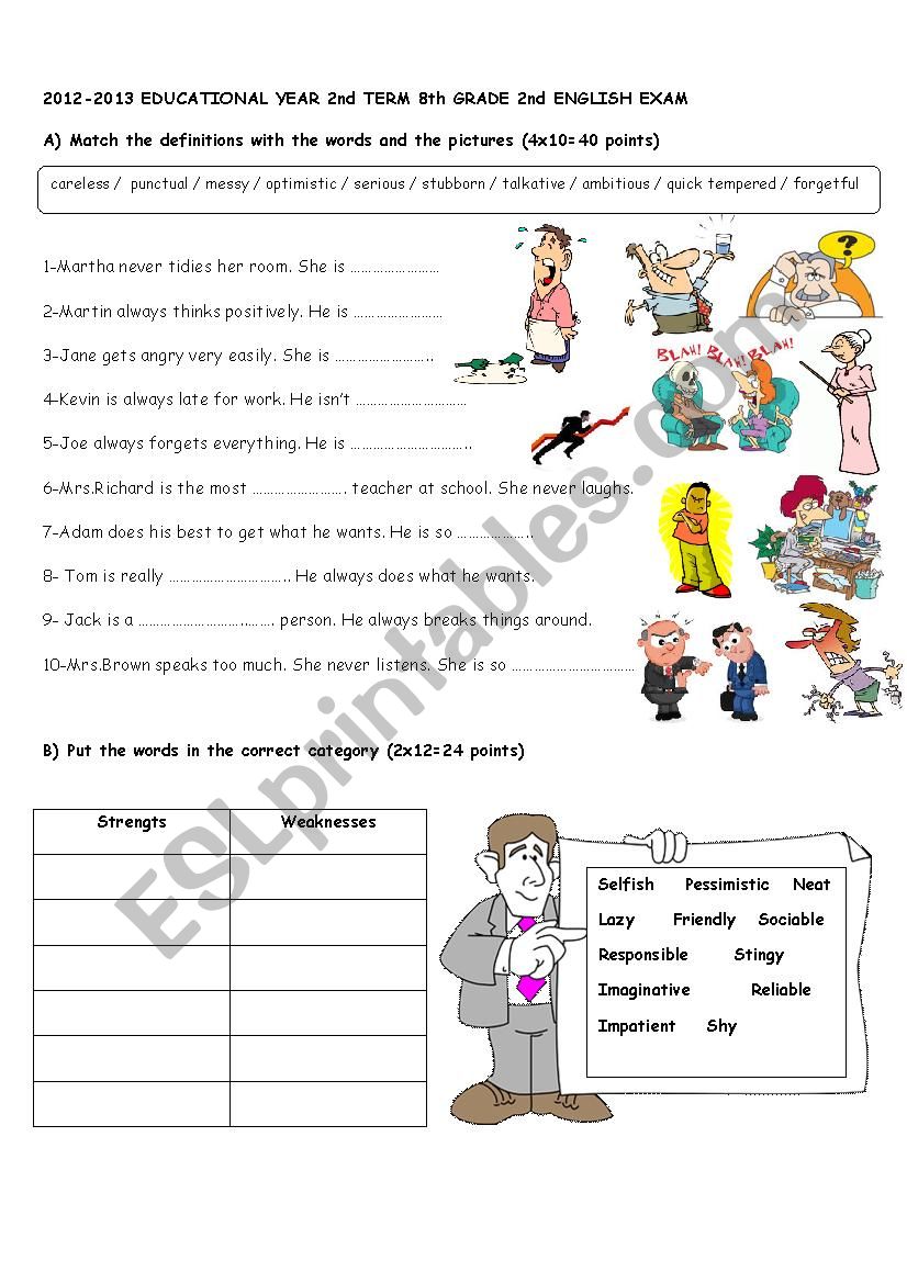 exam for 8th grders (1) worksheet