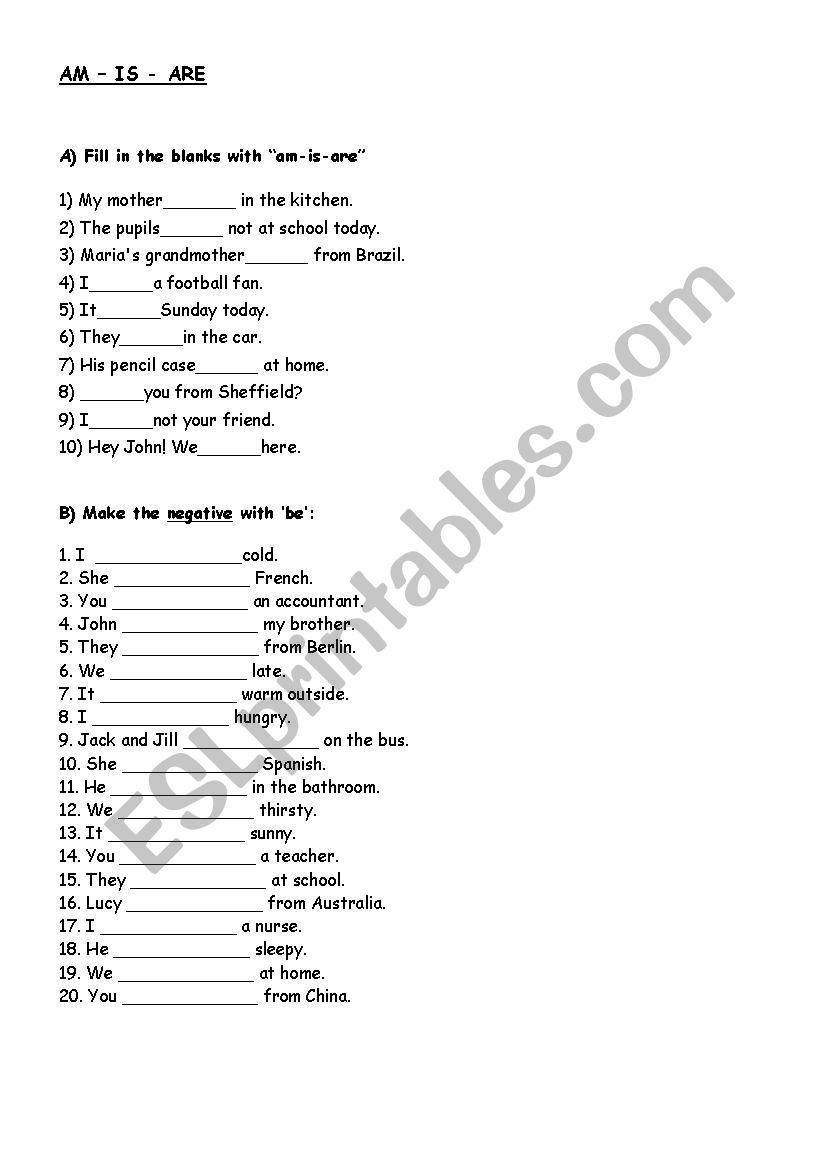 to be present worksheet