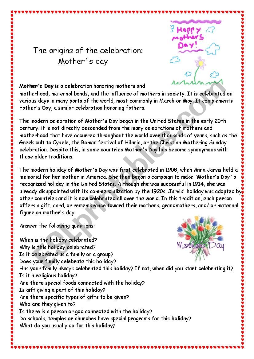 MotherÂ´s Day - The origins of the celebration             