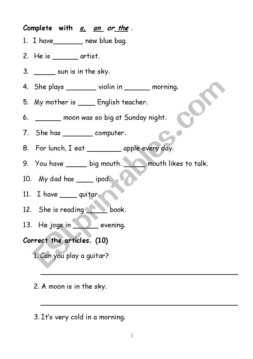 grammar test worksheet