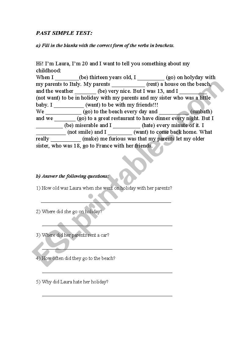 PAST SIMPLE TEST worksheet