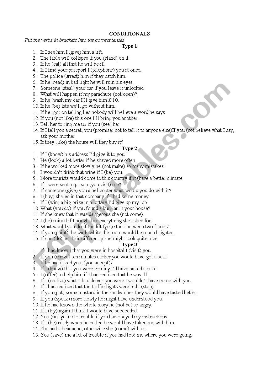 conditional sentences worksheet