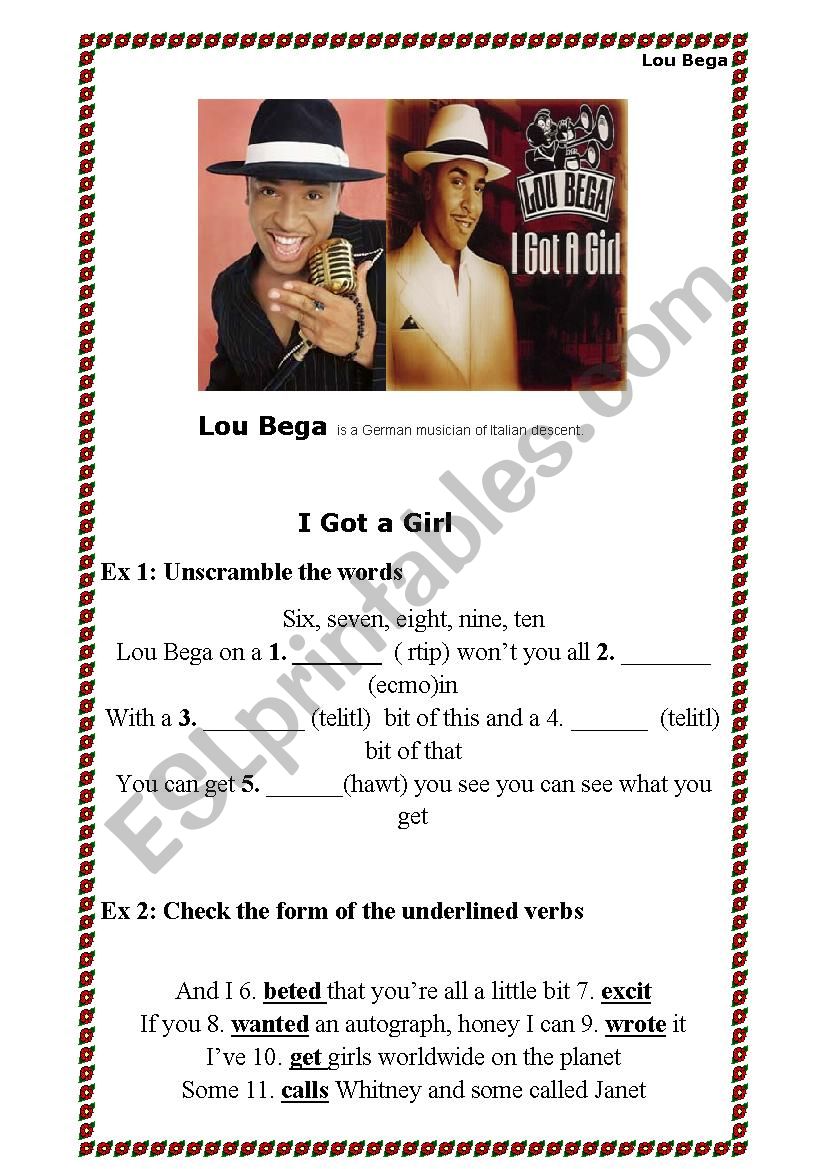 Song: I got a girl worksheet