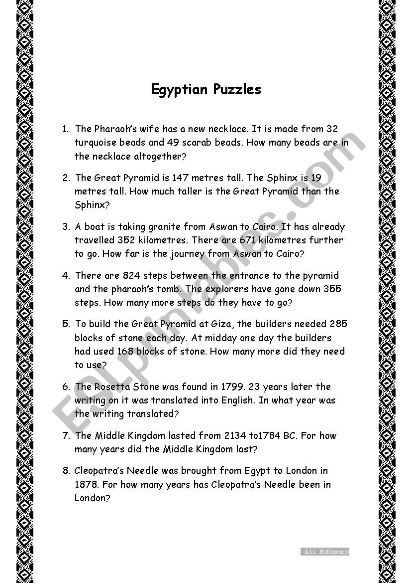 Egyptian worksheet