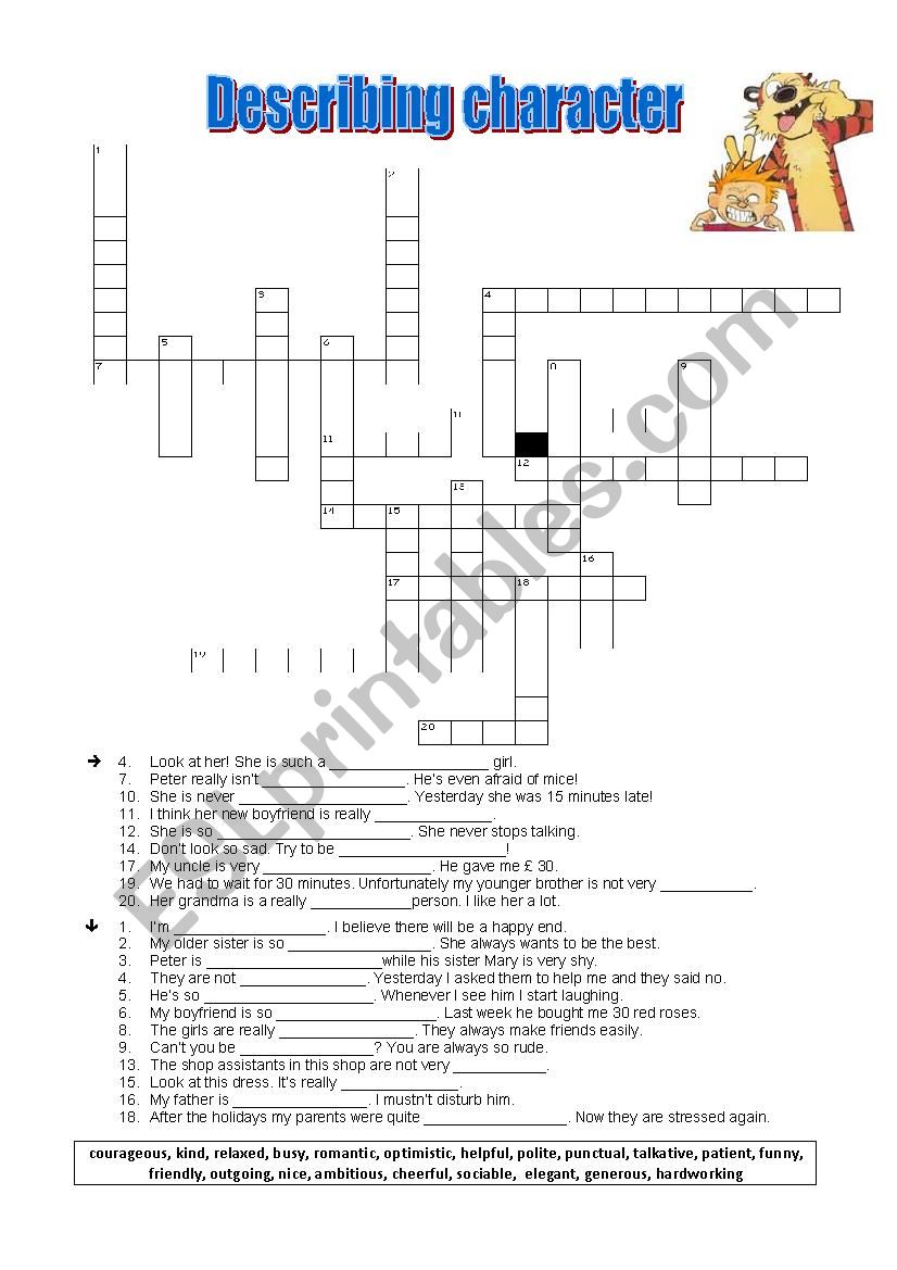 Describing character worksheet