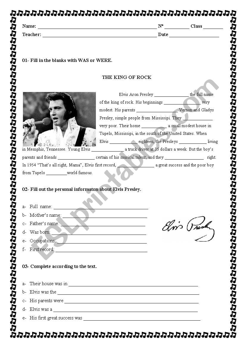 Elvis Presley worksheet