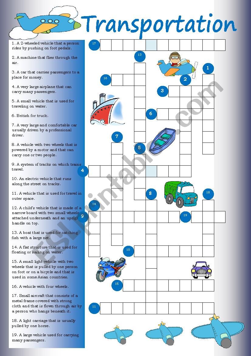 Crossword: Transport worksheet