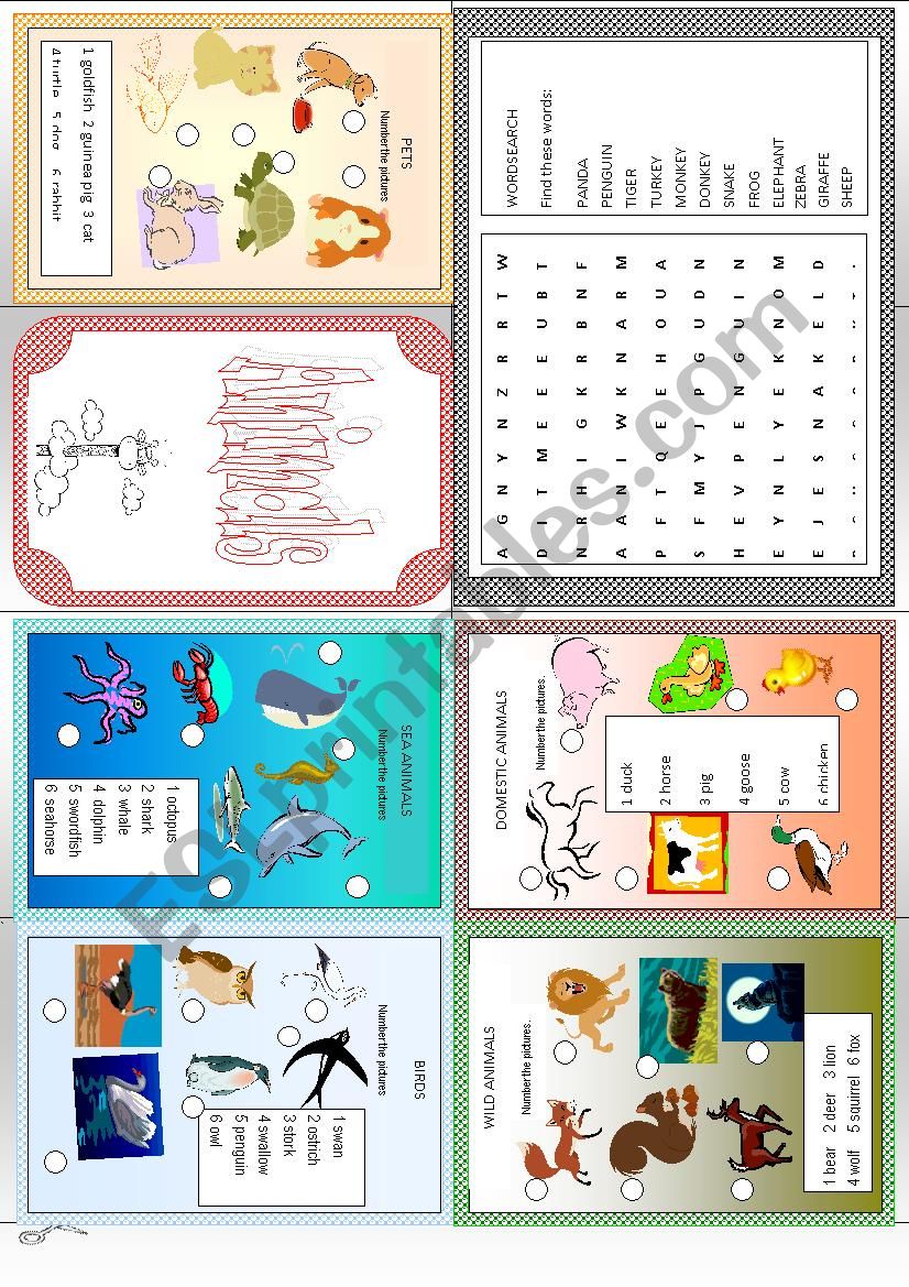 Animals Minibook worksheet
