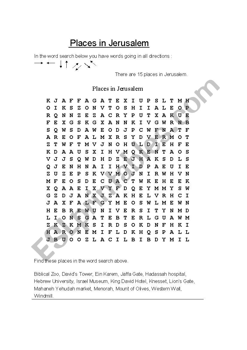 The Jerusalem Day activity worksheet