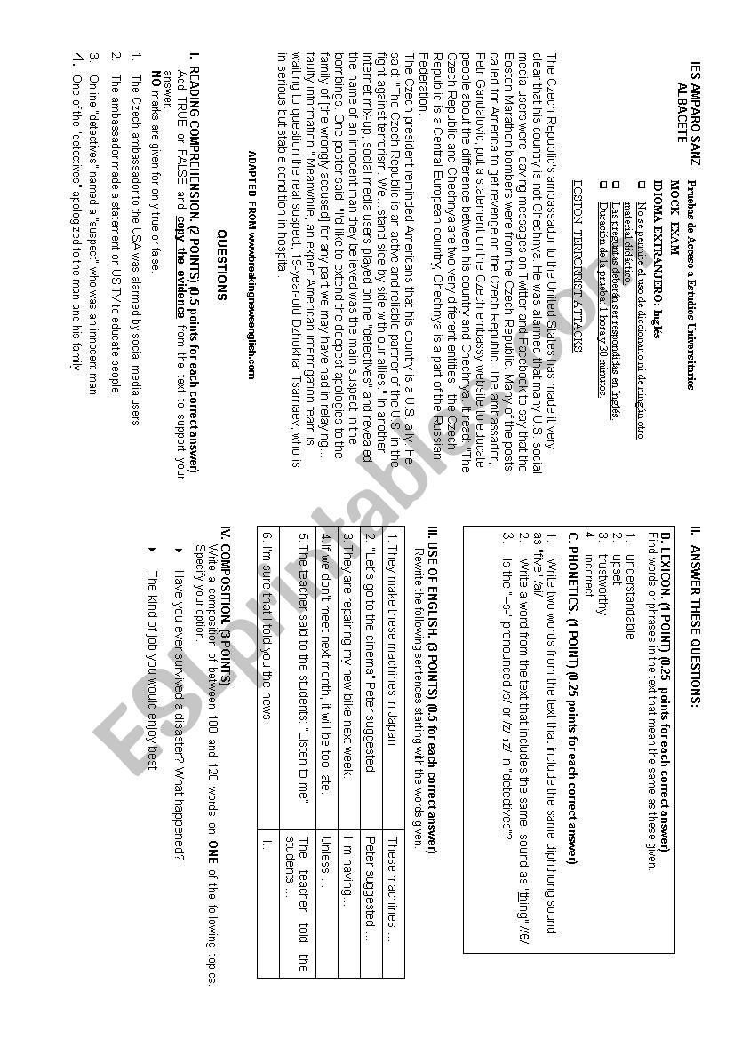 PAEG  Mock exam  worksheet